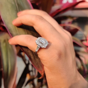 Cluster <b>Set</b> <b>Emerald</b> Cut Halo <b>Set</b> Art Deco Rings for Women in Lab Grown Diamond 925 Sterling Silver - Product Image 6