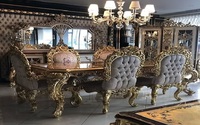 Juego de Comedor Clásico de Lujo Tallado en Madera de Teca Dorada Antigua, Muebles de Comedor Personalizados de Alta Gama y Duraderos