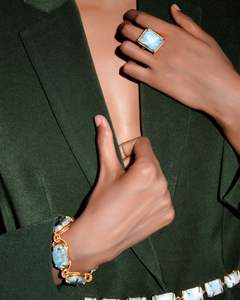 2025 nueva llegada hecha a mano Latón chapado en oro antiguo pulsera de piedra Larimar brazaletes de moda Vintage de alta calidad - Product Image 2