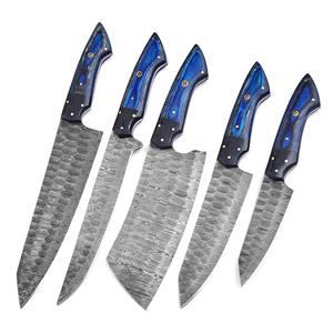 Juego de Cuchillos de Cocina de Acero de Damasco Hechos a Mano al por Mayor, Mango de Madera Paka con Hoja de Cuerno Negro, Juego de Chef de Damasco - Product Image 1