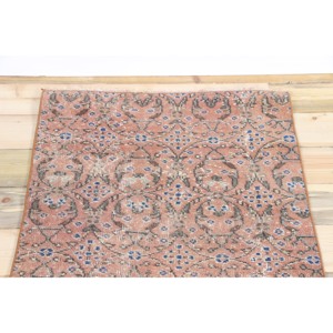 Tapis turc vintage, tapis de 2,5 x 5,7 pieds, tapis marron bleu à motifs floraux - Product Image 4