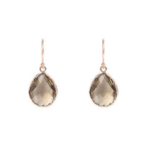 Pendientes colgantes de plata de ley y oro rosa con diseño de cuarzo ahumado pequeño, longitud de 3 cm - Product Image 3