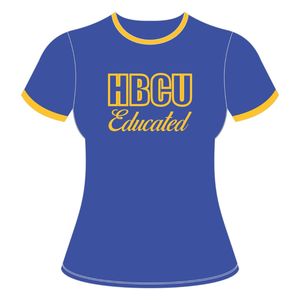 HBCU mujeres educadas Chenille contraste Trim Ringer camiseta azul con letras bordadas doradas algodón colegiado ropa griega - Product Image 2