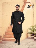 Ensemble Kurta Dhoti pour homme de style Manyavar en tissu jacquard Kurta et Dhoti en velours pour les mariages et les occasions festives