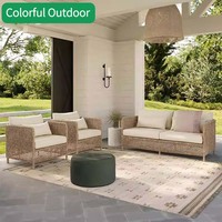 Canapé beige français EAME-S, fauteuil lounge, ensemble de canapés 7 places, canapé d'extérieur en rotin naturel, canapé de jardin, patio, aluminium