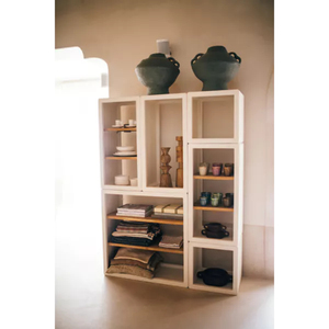 White New Modern Living Room Bookshelf with <b>Solid</b> Mango <b>Wood</b> Foldable Design on Wheels-Eco-Friendly Home Decor - Product Image 2