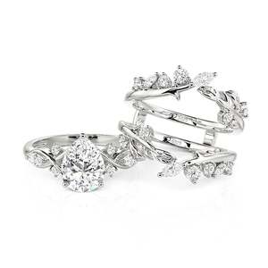 Jeulia Gold Plated Leaf Twist Cluster <b>Ring</b> <b>Set</b> with Sparkling Pear Shaped Zircon - Product Image 3