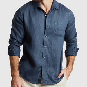 Camicia Casual in <span class=keywords><strong>Lino</strong></span> a Maniche Lunghe da <span class=keywords><strong>Uomo</strong></span>, Camicia con Bottoni, 100% <span class=keywords><strong>Lino</strong></span>, Blusa da <span class=keywords><strong>Uomo</strong></span>, Abbigliamento Maschile Sostenibile - Product Image 3
