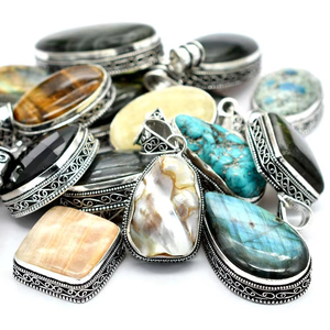 Joyas de Plata de Ley 925 vintage al por mayor, colgantes de formas surtidas, piedras preciosas naturales, símbolos religiosos cristianos, fiestas - Product Image 1