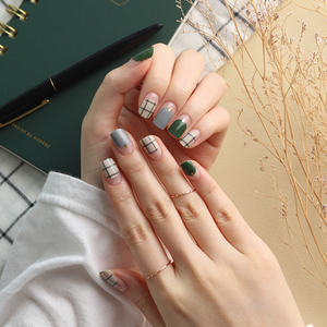 Tiras de uñas de gel 3D superventas #45694 salón de alta calidad hecho Corea verde profundo comprobar fácil aplicación pegatinas de uñas Decoración - Product Image 2