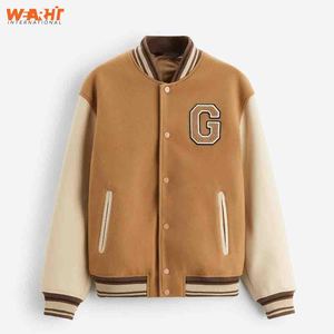 Vêtements personnalisés unisexes pour hommes vestes universitaires en laine avec vestes de baseball Letterman en satin style vintage manches en cuir respirant - Product Image 1