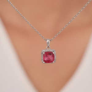 À la mode argent rose carré pendentif lien chaîne or acier inoxydable avec diamant perle Zircon pour les fêtes religieuses cadeaux - Product Image 4