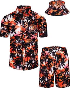 <b>Mens</b> Custom Floral 3-Piece Hawaiian Outfit Satin Tropical Shirt <b>Shorts</b> Bucket Hat for Summer Parties or Holidays - Product Image 1