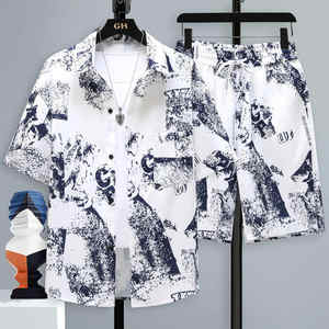 Conjunto de 2 Piezas de Verano para Hombre, Transpirable, 100% Algodón, Traje Casual, Camiseta de Manga Corta y Pantalones Cortos - Product Image 2