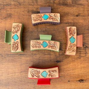 New Arrival Hot Selling Western Stylish Handmade Tooled Engraved Leather <b>Hair</b> <b>Claw</b> <b>Clips</b> Leather <b>Claw</b> <b>Hair</b> Accessories for Women - Product Image 4