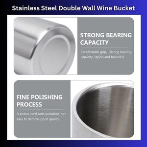 Enfriador de botellas de vino de acero inoxidable de doble pared con logotipo personalizado Cubo de hielo de metal clásico para bebidas de temperatura perfecta - Product Image 6