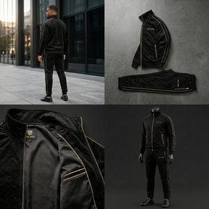 Custom Black Acid Wash Vintage Tracksuit Sweat Suit Full <b>Zip</b> <b>Hooded</b> Loose Fit Jacket Jogger Set Cotton Fleece OEM ODM - Product Image 4