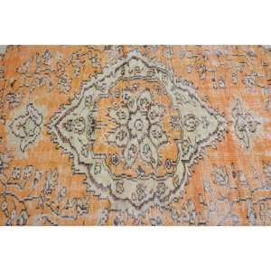 Tapis Turc Vintage 3.9x 7.4ft Orange Beige Plat Tissage Laine Patchwork Motif pour Salon Couloir Décorations Latex Support - Product Image 5