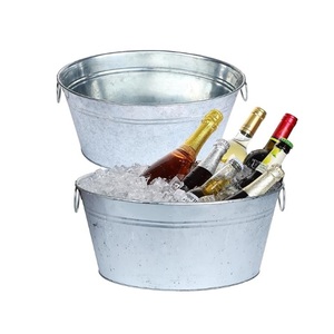 Set Of 2 Pcs Galvanized Beverage Tub With Handle For Ice Storage Drinking Use Home <b>Bar</b> <b>Garden</b> Party Decorative Beverage Tub - Product Image 1