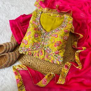 ชุด anarkali kurti งานปักผ้าไหม Chinon ออกแบบล่าสุดโดย fabzone - Product Image 3