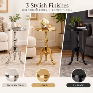 Luxury Silver Round Side <b>Table</b> Classic Aluminium Tripod <b>End</b> <b>Table</b> Decorative Metal Accent Drinks <b>Table</b> for Living Room - Product Image 4