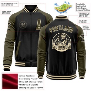 Custom Black Olive Bomber Varsity Letterman Dos Tonos Cremallera Chaqueta Cortavientos Streetwear Vintage Hombres Varsity Jacket - Product Image 2