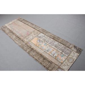 พรมตุรกีวินเทจขนาด 2.6x7.6 ฟุต, พรมปูพื้น, พรมลายปะติดสีน้ำตาล - Product Image 2