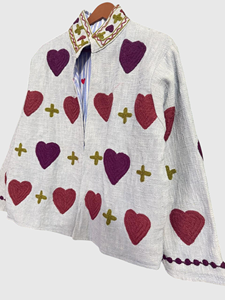 Veste à col mandarin brodée à la main avec motifs floraux, manches longues, grande taille, vêtements de printemps pour femmes, coton tissé, style Prairie Chic - Product Image 2