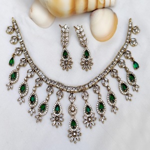 Premium Quality Star Cut CZ Necklace Set In Mehendi Polish AD <b>Jewellery</b> Luxury Necklace Set For Party Wear, Weddings - Product Image 1