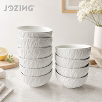 Vente en gros - Déstockage - Bol en céramique texturé effet écorce d'arbre blanc - Prix usine - Bol à céréales, soupe et riz en porcelaine pour restaurant