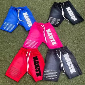 Pantalones cortos de hombre de algodón puro 100% de peso pesado lavado con ácido Vintage con estampado de abullonado y logotipo personalizado, pantalones cortos informales de malla sublimada - Product Image 1