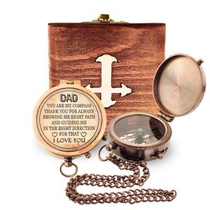 <b>Dad</b> I Love You Quote Brass Premium Nautical Brass Compass With Leather <b>chain</b> in Wooden box Handmade gift Antique With Shine look - Product Image 1