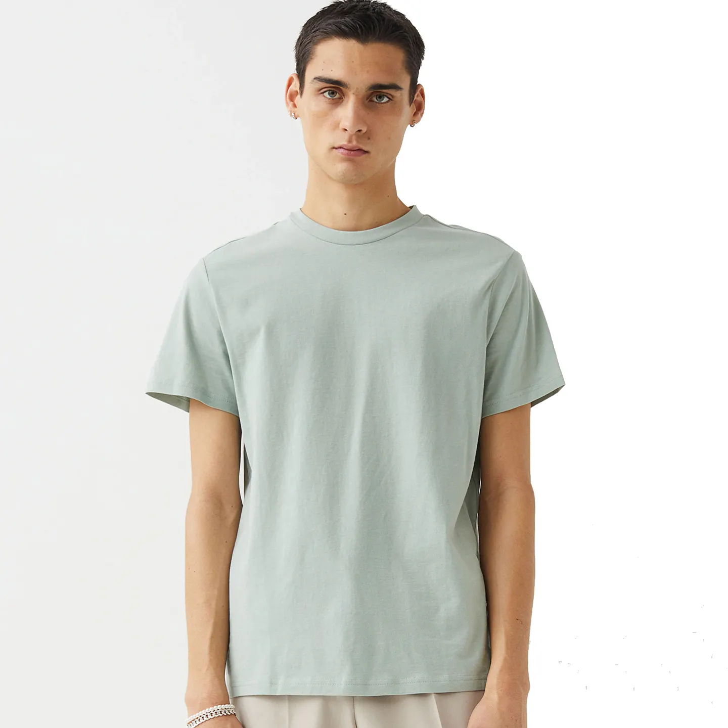 Sıcak satış erkek T shirt % 100% pamuk özel Logo lüks kalite kaburga O boyun boy damla omuz Streetwear boş tişört