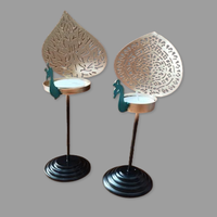 Lampe à huile et bougie ethnique en laiton motif paon Art Déco – Pack multi-pièces – Cadeau de mariage pour Diwali et décoration intérieure festive
