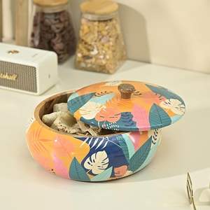 Solid Wood Roti Casserole With Lid Tropical Handcrafted <b>Hot</b> Pot Round Chapati <b>Food</b> Storage <b>Container</b> <b>For</b> Dining and Kitchenware - Product Image 3