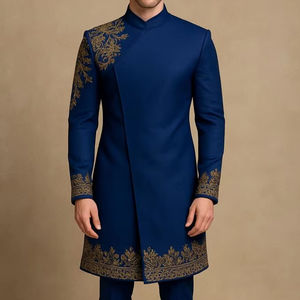 2025 @ Vestido de pantalón y Sherwani azul real personalizado para hombre con cuentas de cristal adornadas, Dabka, Stone Hand Zari Work - Product Image 1
