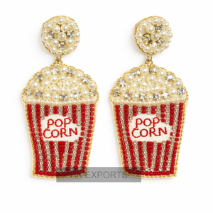 Boucles d'oreilles fantaisie en perles plaquées or, motif pop-corn, bijoux de mode sur le thème de la nourriture pour l'anniversaire des femmes - Product Image 1