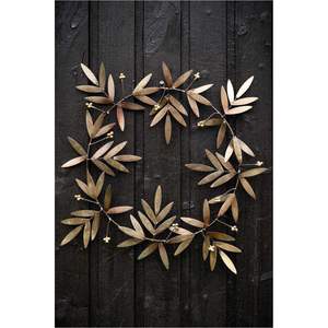 Decoración de Pared con Corona de Metal Dorado Estilo Nórdico |   Corona de Hojas de Acebo Artificial para Puerta Principal con Cinta, Corona para Celebraciones Festivas - Product Image 5