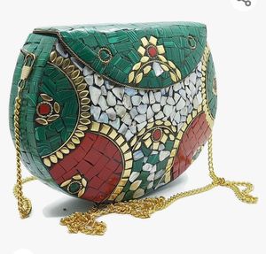 Hot Selling Indian Manufacturer Women's Clutches Mosaic <b>Work</b> Brass Metal Clutch <b>Bag</b> With <b>Large</b> Capacity for Worldwide Supply - Product Image 2