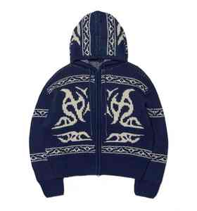 Sweat à capuche zippé personnalisé pour homme, en tricot jacquard épais, surdimensionné, 100% coton, pour homme - Product Image 4