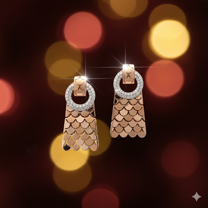 18K <b>Rose</b> <b>Gold</b> Diamond Necklace <b>Set</b> Modern Tassel Scallop Fine <b>Jewelry</b> - Product Image 3