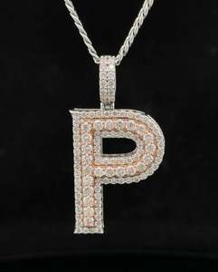 14k bicolore rose et or blanc et diamant P initiale pendentif Moissanite diamant Hip Hop bijoux glacé collier cadeau d'anniversaire - Product Image 1