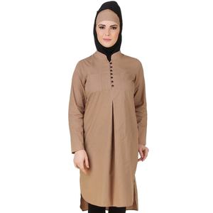 Tunique élégante en popeline de coton kaki Afnan Simple Fashion - Product Image 2