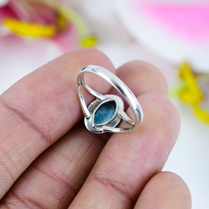Natural Republic 925 Sterling Silver <b>Ring</b> Vintage Silver Plated Handmade Jewelry With Larimar Gemstone Bezel Setting For Parties - Product Image 2