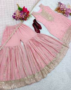 Designer Party Wear Heavy Chinon Silk Top-Sarara y Dupatta - Product Image 1