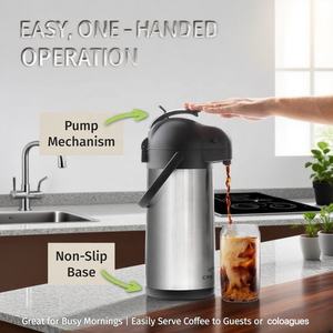 Carafe à café thermique à <span class=keywords><strong>action</strong></span> <span class=keywords><strong>de</strong></span> pompe Ss <span class=keywords><strong>distributeur</strong></span> <span class=keywords><strong>de</strong></span> boissons à double paroi sous vide 1.9L thermos Airpot chaud et froid pour bureau - Product Image 2