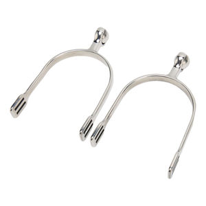 Éperons de cheval en acier inoxydable de qualité supérieure gravés en usine bout d'éperons de coupe avec finition noire brossée Big Rowel Horse Products - Product Image 1