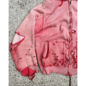 Sudadera con capucha de peso pesado de la mejor calidad, rasgada, recortada, desgastada, gofrada, doble capa, lavado ácido, Sudadera con capucha para hombre - Product Image 3