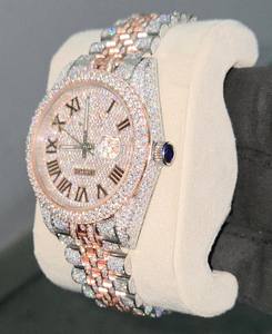 Luxurious Style Moissanite Diamond Setting <b>Watch</b> Roman Dial Date Function Iced Out Quartz Movement Hip Hop for Men and <b>Women</b> - Product Image 1