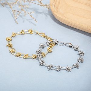Hip hop <b>knot</b> chain stainless steel chunky necklace <b>bracelet</b> silver gold plated - Product Image 4